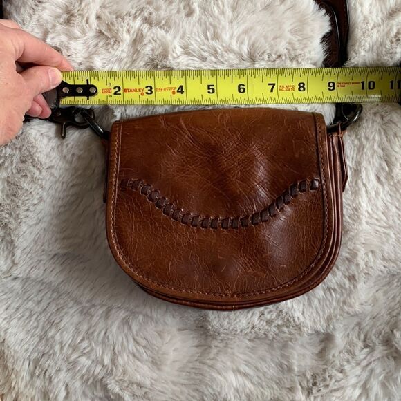 Frye Melissa Whipstitch Mini Saddle Distressed Leather Brown Crossbody Brown - Picture 14 of 14